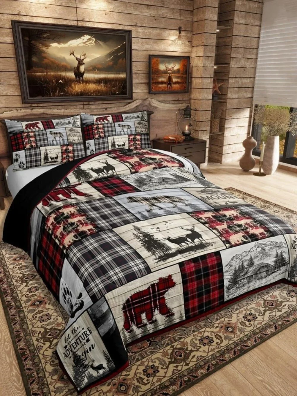 Rustic Cabin Comforter Set Queen Woodland Wolf Deer Bear Comforter For Kids Adul
